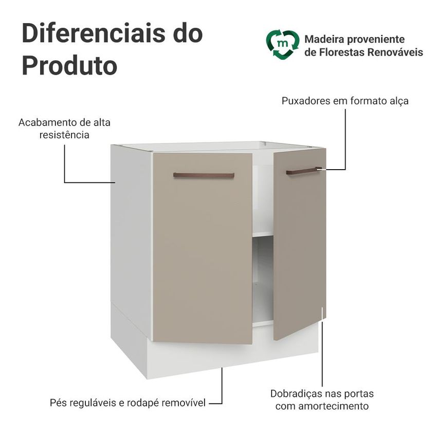 Balcão De Cozinha 70 Cm 2 Portas (sem Tampo) Branco/crema Agata Madesa - imagem 3