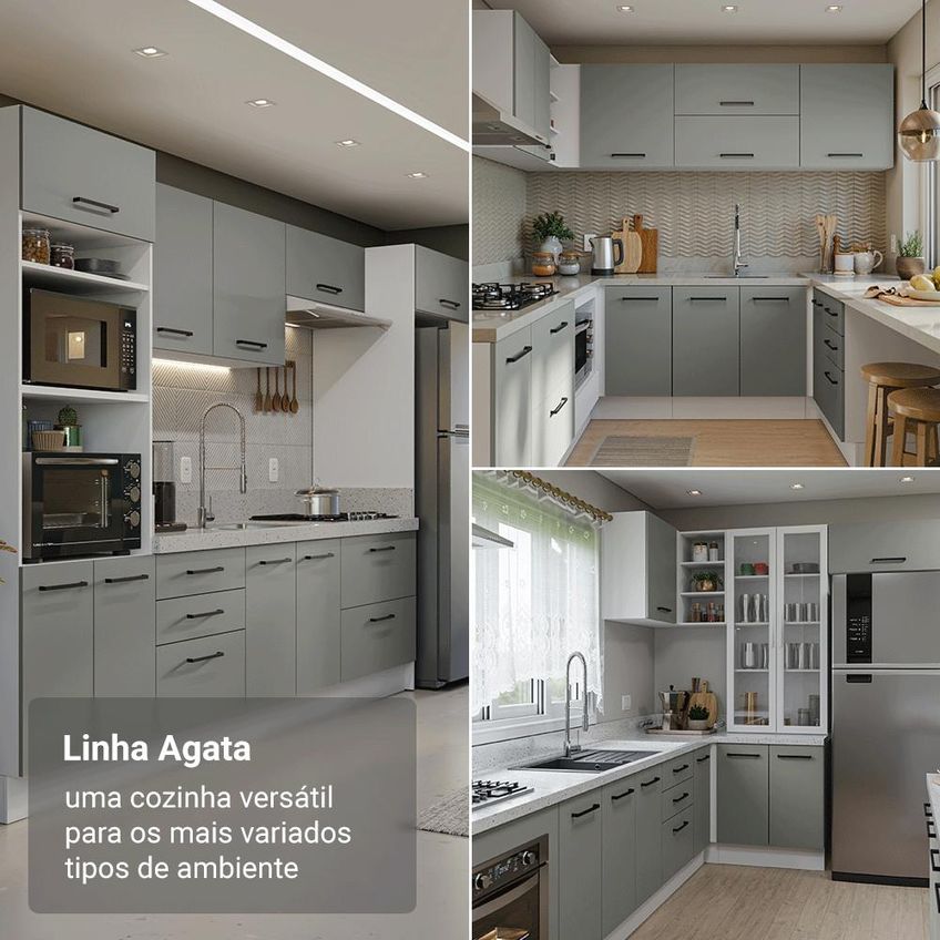 Balcão De Cozinha 80 Cm 2 Portas (sem Tampo) Branco/cinza Ágata Madesa - imagem 5