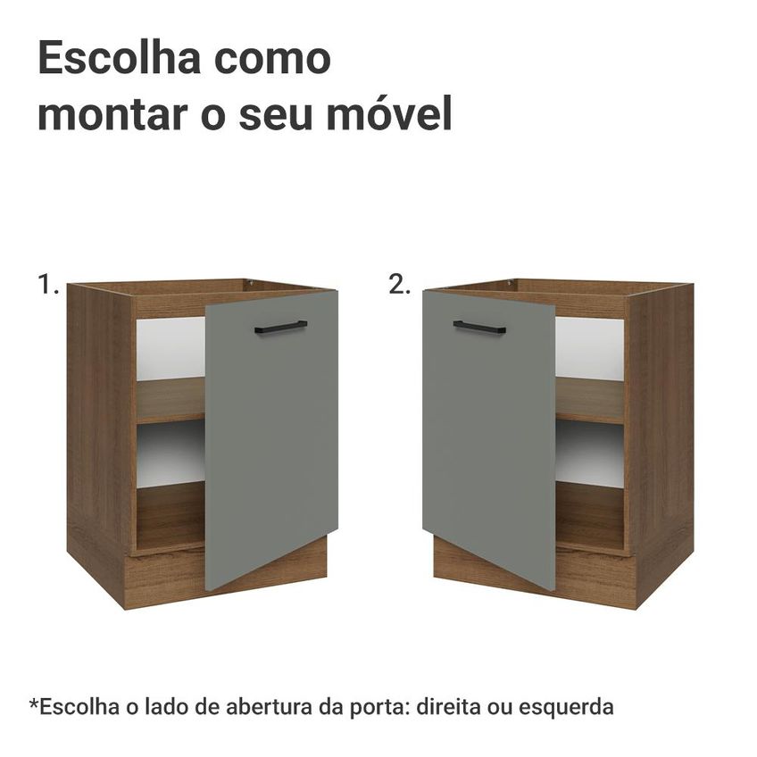 Balcão De Cozinha 60 Cm 1 Porta (sem Tampo) Rustic/cinza Ágata Madesa - imagem 4