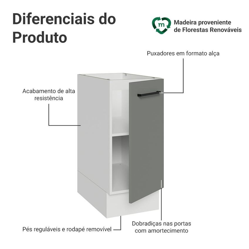 Balcão De Cozinha 35 Cm 1 Porta (sem Tampo) Branco/cinza Ágata Madesa - imagem 3