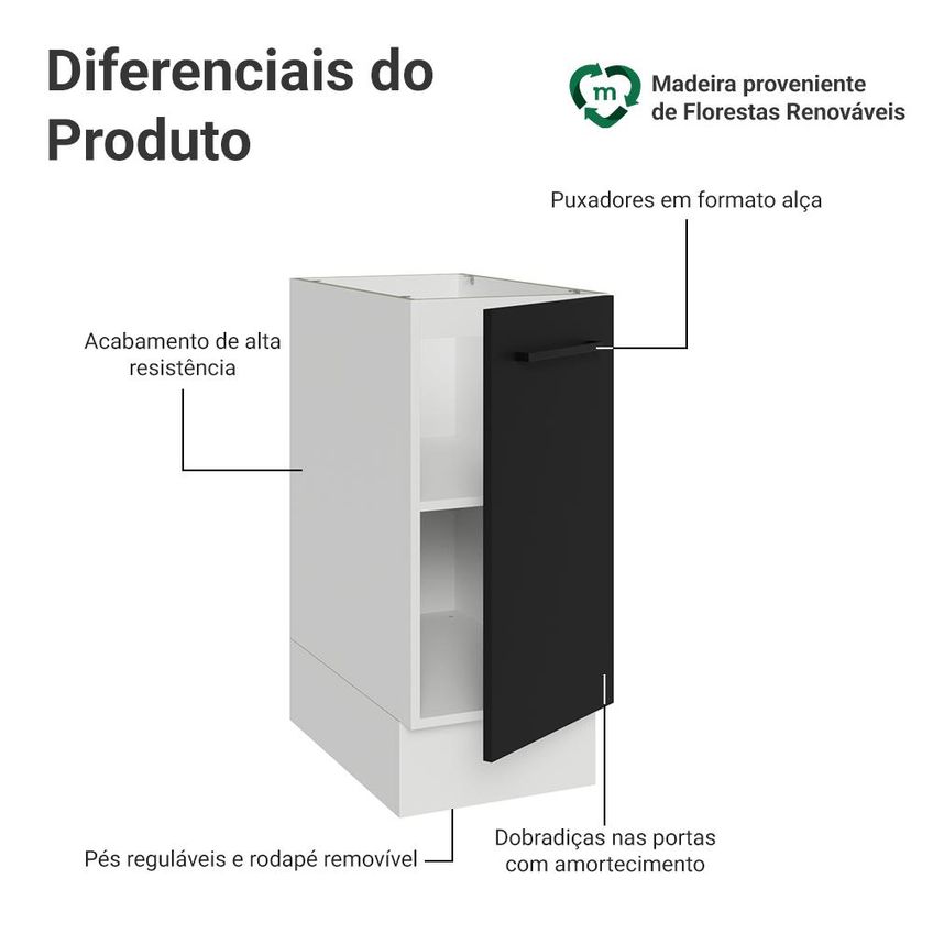 Balcão De Cozinha 35 Cm 1 Porta (sem Tampo) Branco/preto Ágata Madesa - imagem 3
