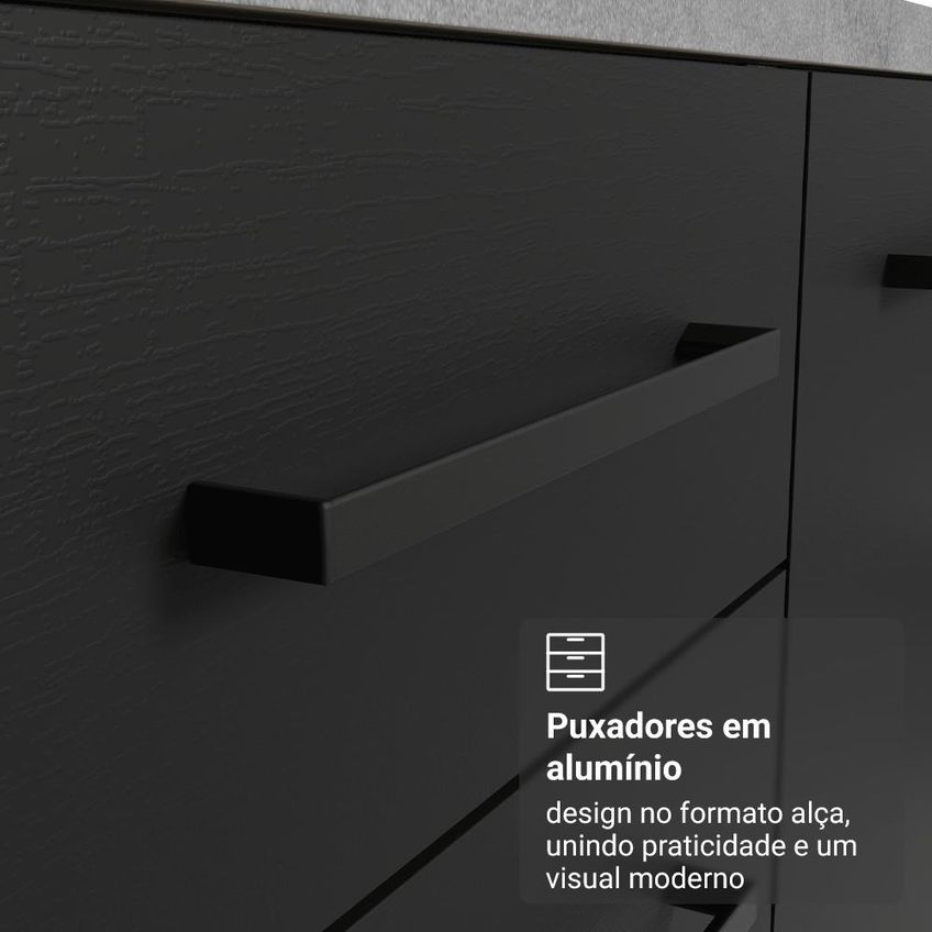 Balcão De Cozinha 40 Cm 3 Gavetas (sem Tampo) Branco/preto Ágata Madesa - imagem 5