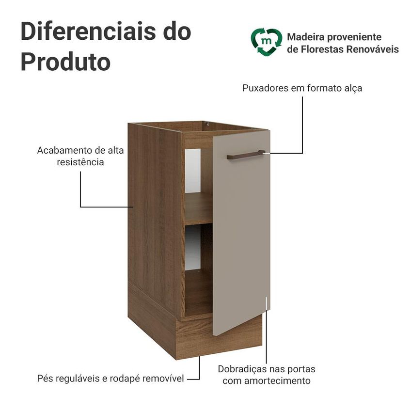 Balcão De Cozinha 35 Cm 1 Porta (sem Tampo) Rustic/crema Ágata Madesa - imagem 3