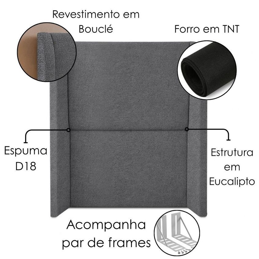 Cabeceira Solteiro 90 Cm Com Frame Imperial Boucle Cinza Impo - imagem 4