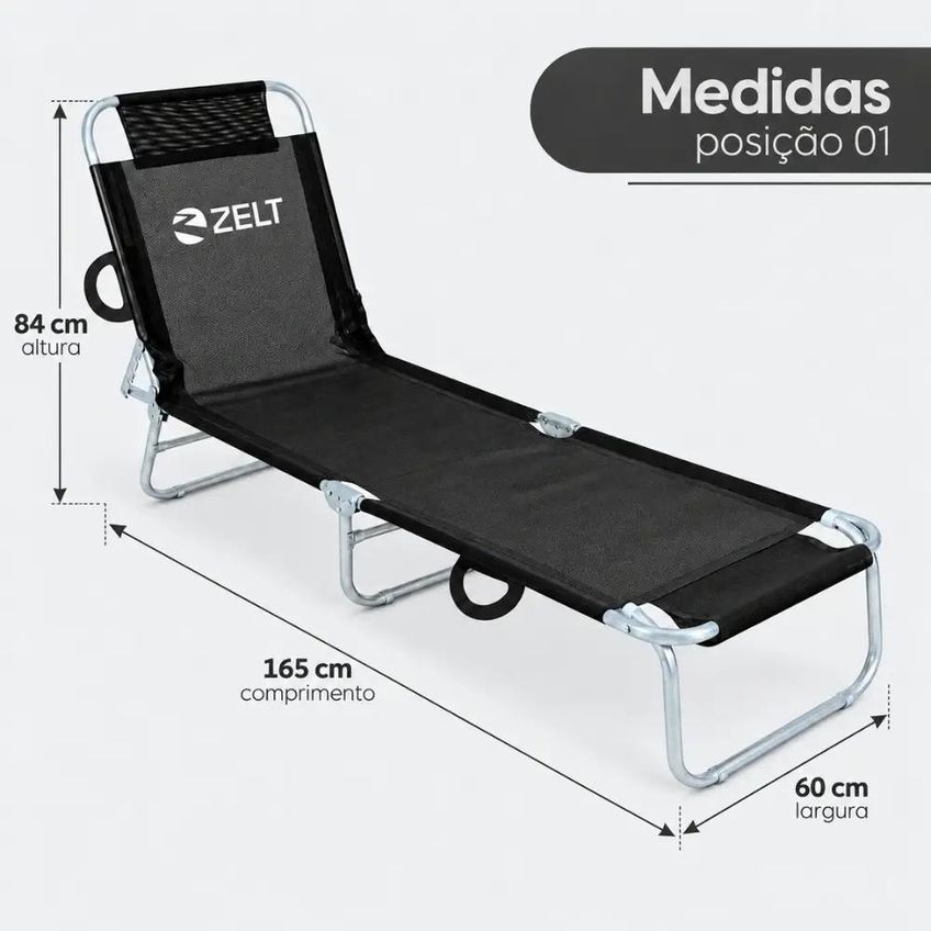 Cadeira Espreguiçadeira Reclinável 4 Posições Dobrável Até 100kg Zelt - Branco - imagem 4