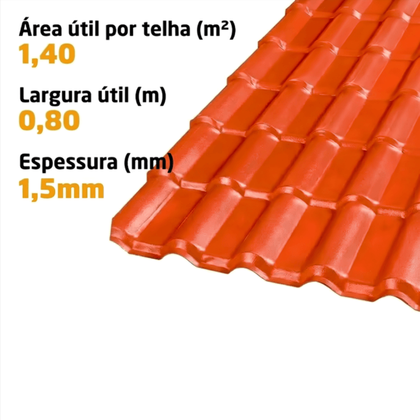 Telhas PVC Plan Colonial Muke Tools Terracota 241x88cm 6 Ondas 15mm - imagem 3