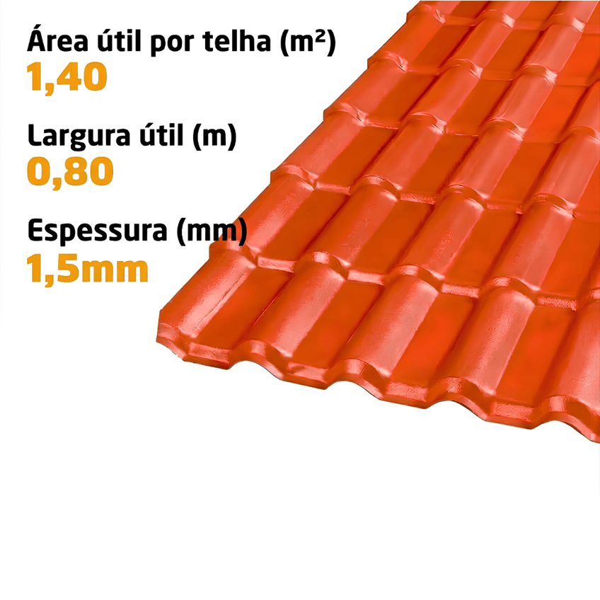 Telhas PVC Plan Colonial Muke Tools Terracota 241x88cm 6 Ondas 15mm - imagem 3