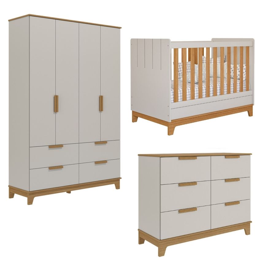 Quarto De Bebê Completo Com Berço Guarda Roupa E Cômoda Em Mdf Pistache Permobili - imagem 2