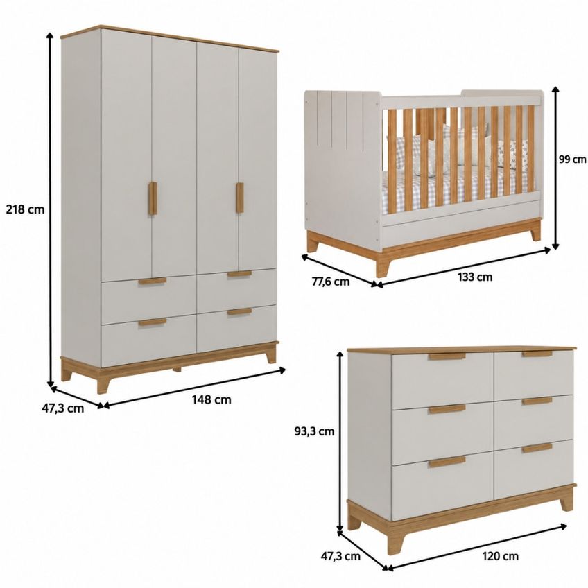 Quarto De Bebê Completo Com Berço Guarda Roupa E Cômoda Em Mdf Pistache Permobili - imagem 3