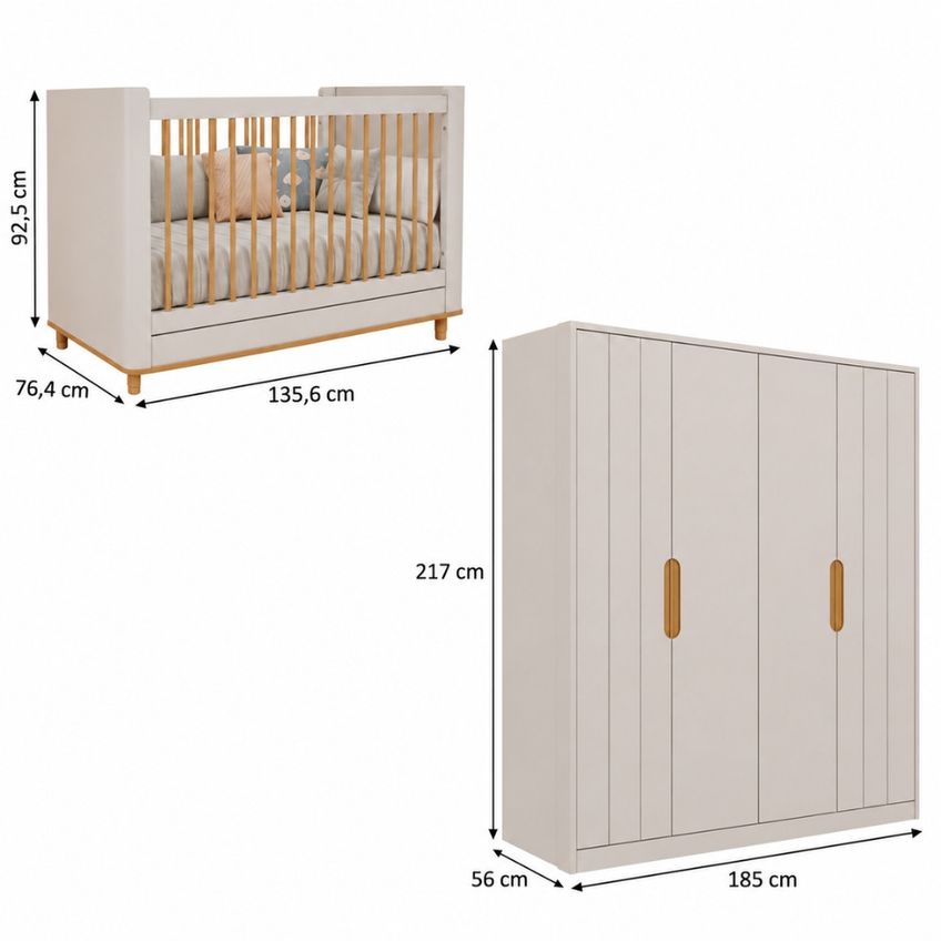 Quarto De Bebê Berço Mini Cama E Guarda Roupa 4 Portas 4 Gavetas Em Mdf Manuela Permóbili - imagem 3