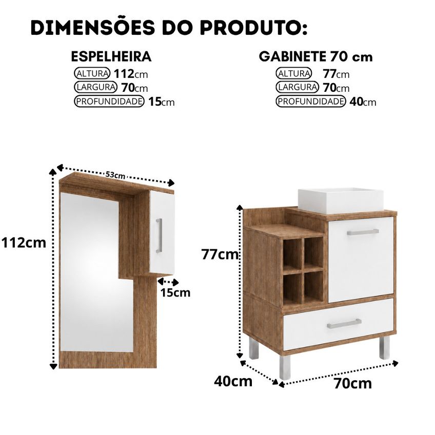 Conjunto Para Banheiro 2 Portas 1 Gaveta Florença Móveis Sander - imagem 4