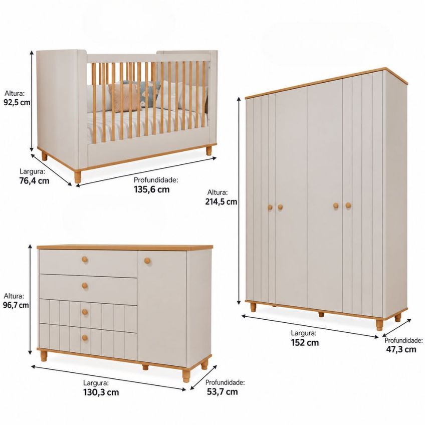 Quarto De Bebê Completo Com Berço Guarda Roupa E Cômoda Em Mdf Lívia Permóbili - imagem 3