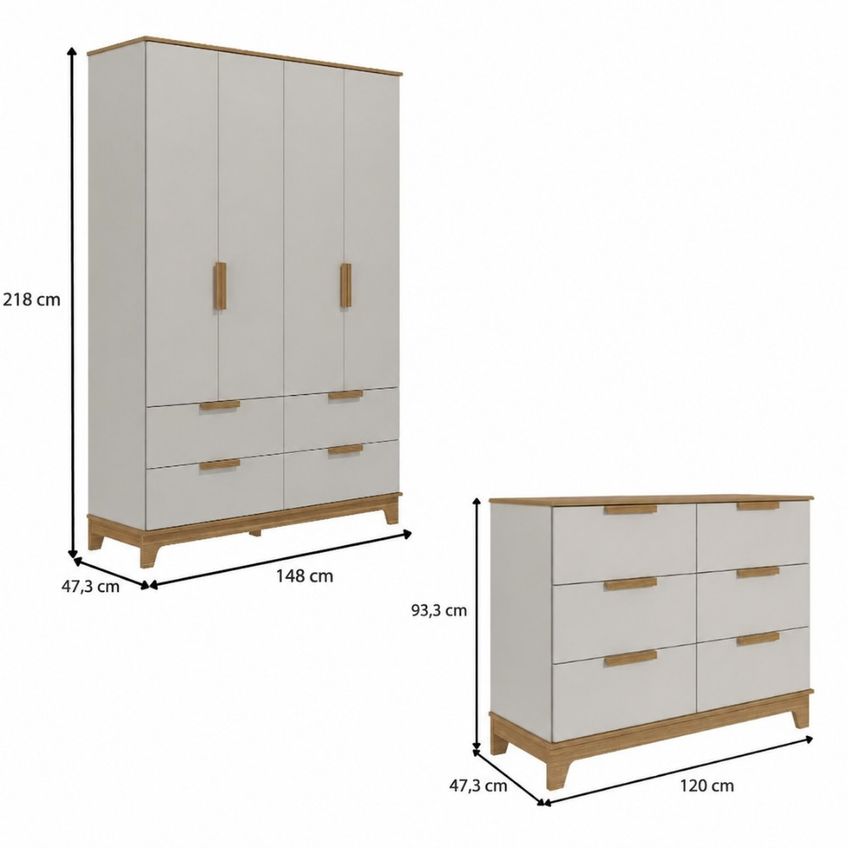 Quarto Infantil Guarda Roupa 4 Portas 4 Gavetas E Cômoda 6 Gavetas Em MDF Pistache Permobili - imagem 3