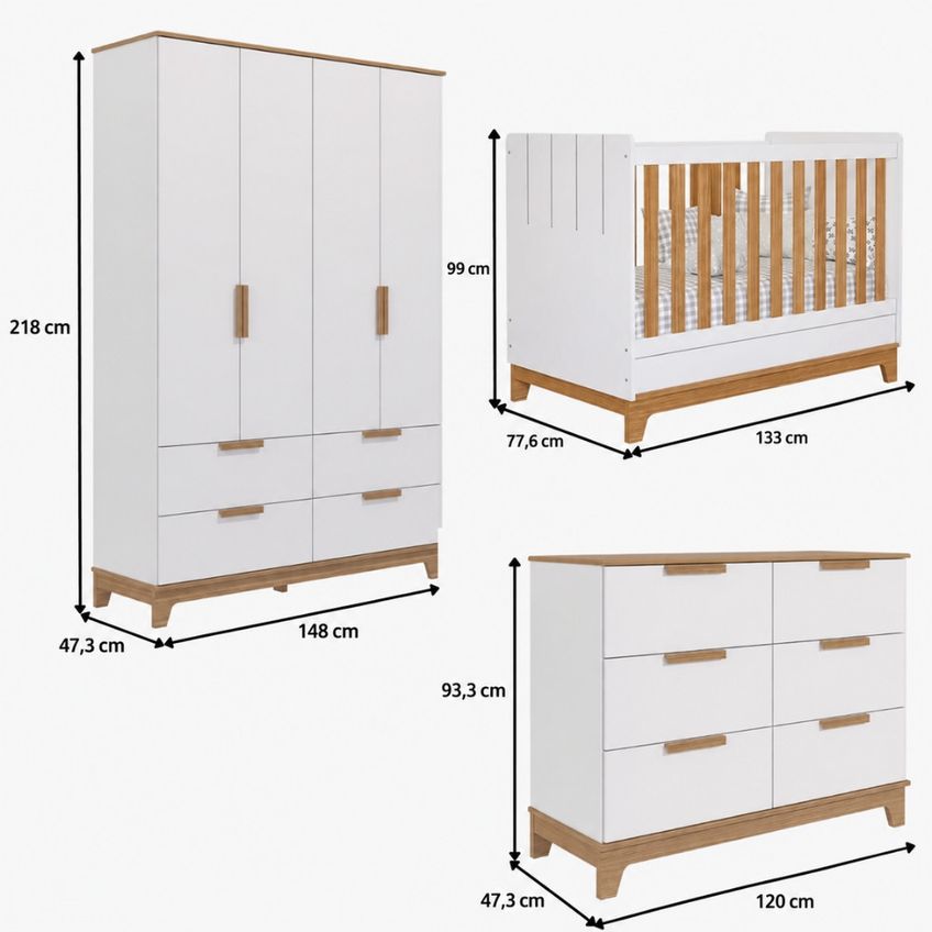 Quarto De Bebê Completo Com Berço Guarda Roupa E Cômoda Em Mdf Pistache Permobili - imagem 3