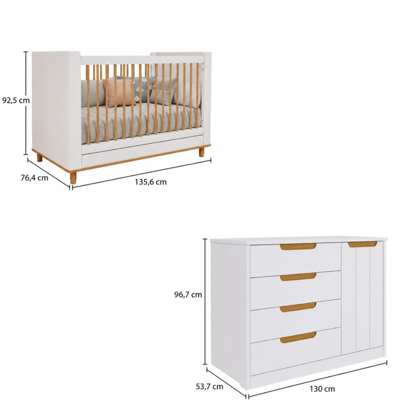 Quarto De Bebê Berço Mini Cama E Cômoda 4 Gavetas 1 Porta Em Mdf Manuela Permóbili - imagem 3