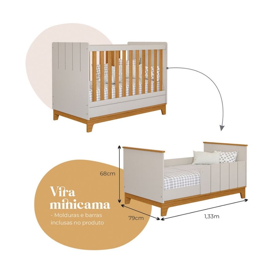 Quarto De Bebê Berço Mini Cama E Guarda Roupa 4 Portas 4 Gavetas Em Mdf Pistache Permobili - imagem 4