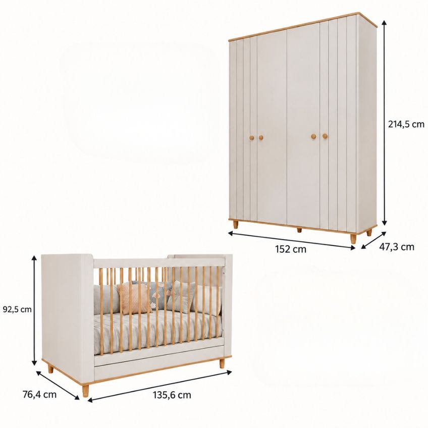 Quarto De Bebê Berço Mini Cama E Guarda Roupa 4 Portas Lívia Permóbili - imagem 3
