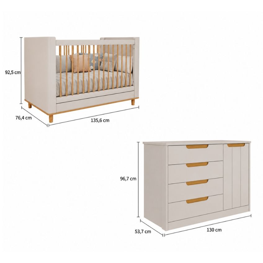 Quarto De Bebê Berço Mini Cama E Cômoda 4 Gavetas 1 Porta Em Mdf Manuela Permóbili - imagem 3