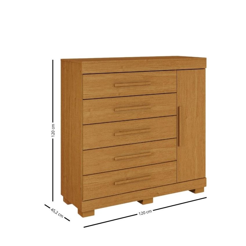 Cômoda 5 Gavetas 1 Porta Com Pés Em MDF Rayane ACP Móveis - imagem 4