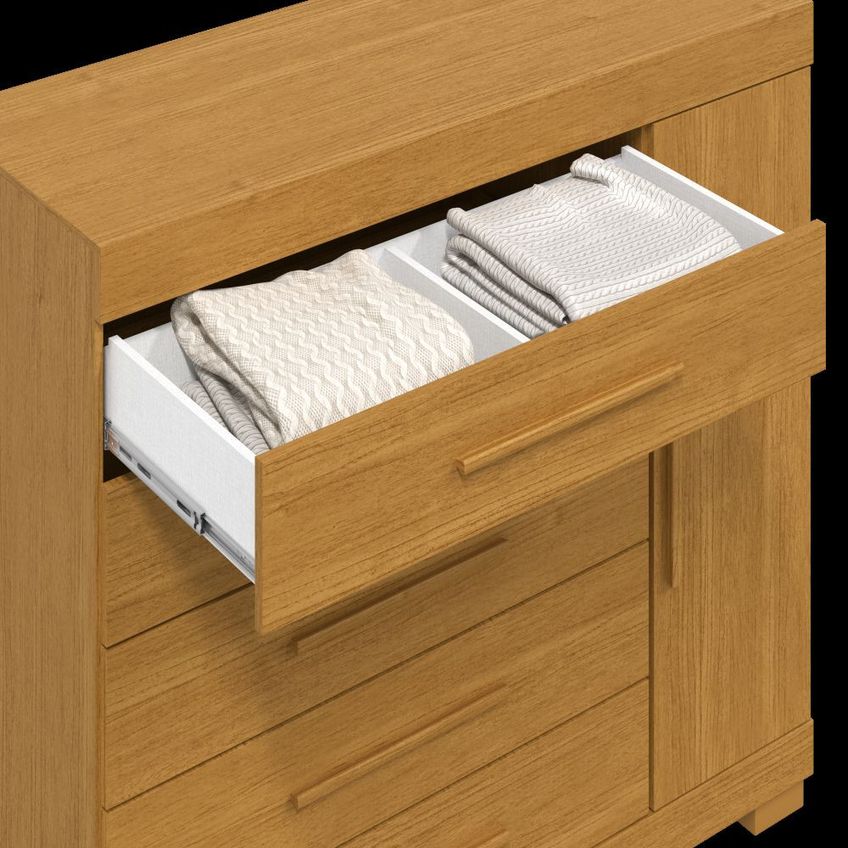 Cômoda 5 Gavetas 1 Porta Com Pés Em MDF Rayane ACP Móveis - imagem 5