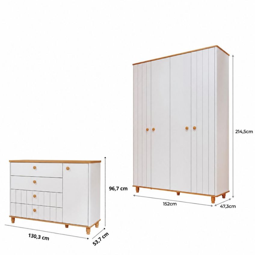 Quarto De Bebê Guarda Roupa 4 Portas E Cômoda 1 Porta 4 Gavetas Em Mdf Lívia Permóbili - imagem 3