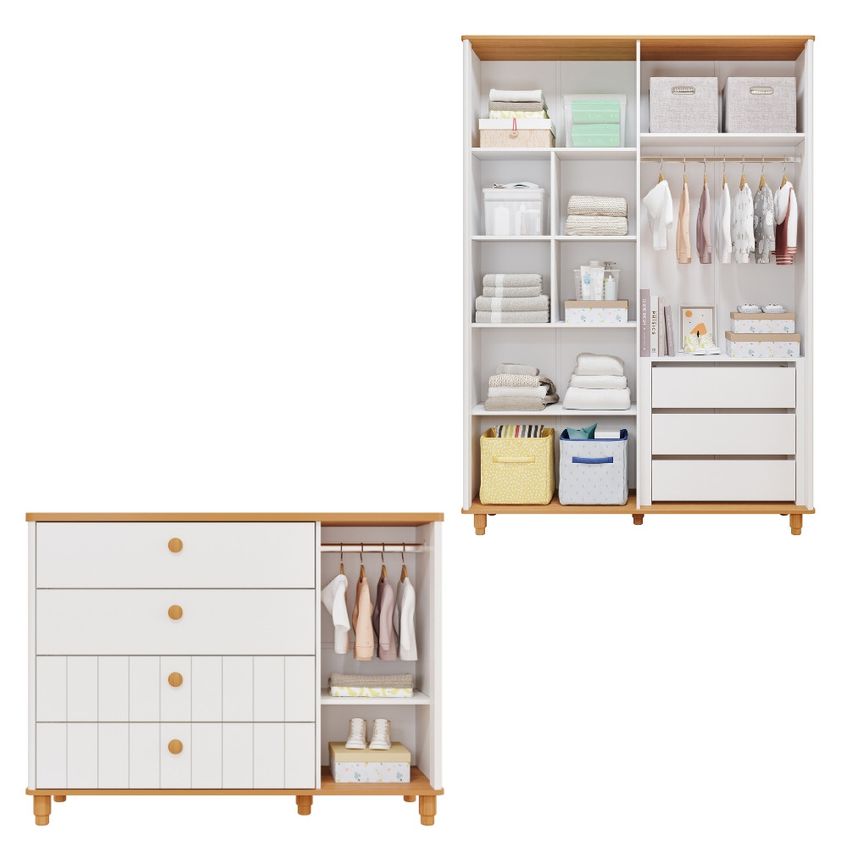 Quarto De Bebê Guarda Roupa 4 Portas E Cômoda 1 Porta 4 Gavetas Em Mdf Lívia Permóbili - imagem 4