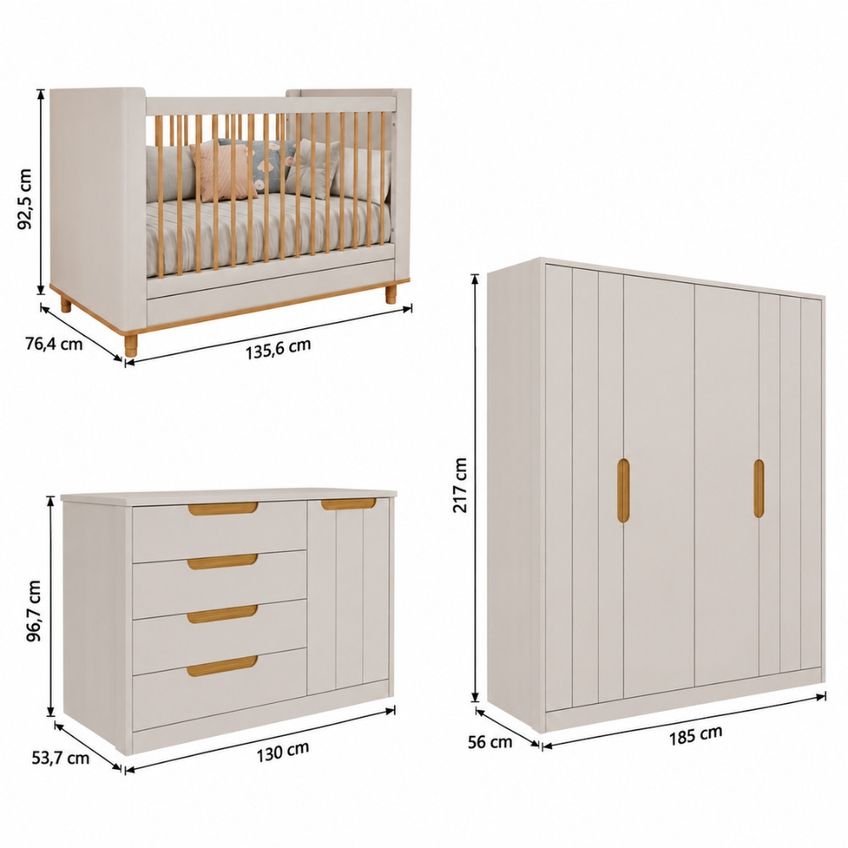 Quarto De Bebê Completo Com Berço Guarda Roupa E Cômoda Em Mdf Manuela Permóbili - imagem 3