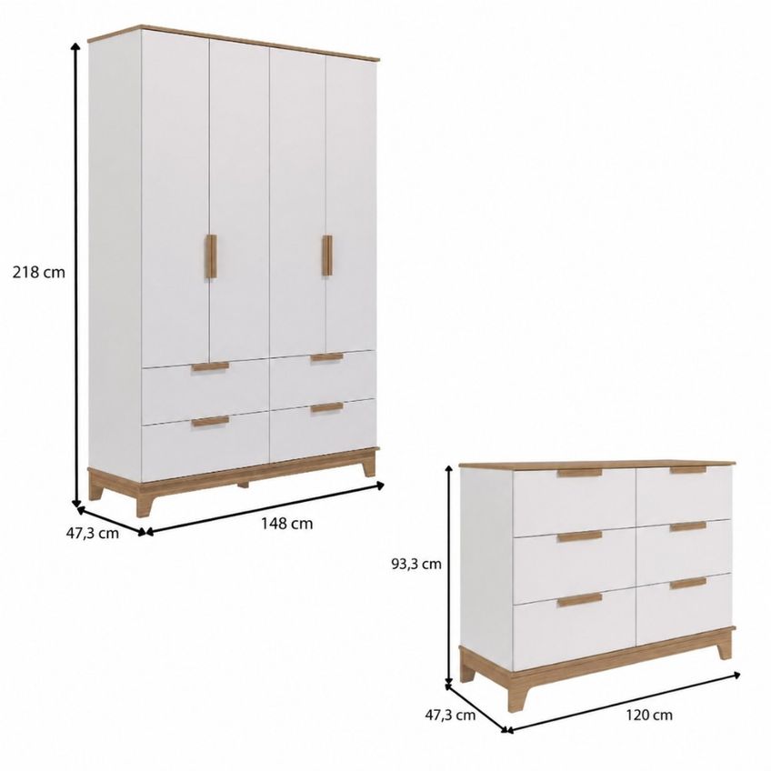 Quarto Infantil Guarda Roupa 4 Portas 4 Gavetas E Cômoda 6 Gavetas Em MDF Pistache Permobili - imagem 3