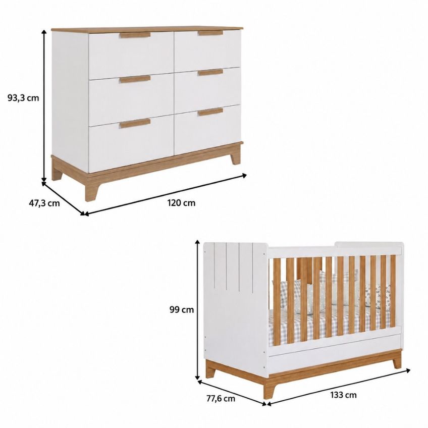 Quarto De Bebê Berço Mini Cama E Cômoda 6 Gavetas Em Mdf Pistache Permobili - imagem 3