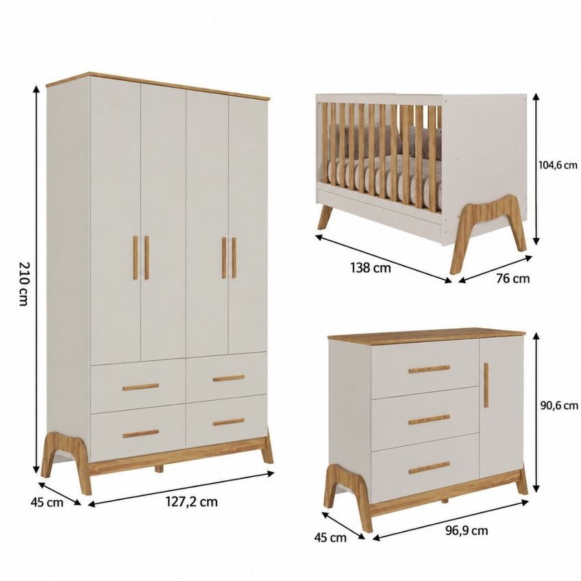 Quarto De Bebê Completo Com Berço Guarda Roupa E Cômoda Em Mdf Guti Móveis Peroba - imagem 3