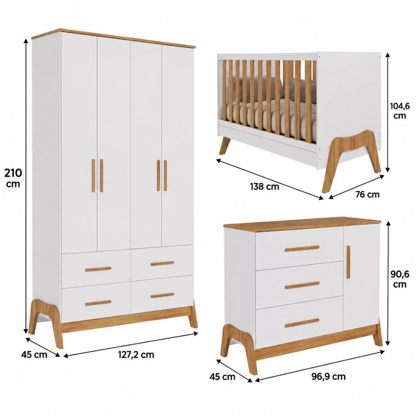 Quarto De Bebê Completo Com Berço Guarda Roupa E Cômoda Em Mdf Guti Móveis Peroba - imagem 3