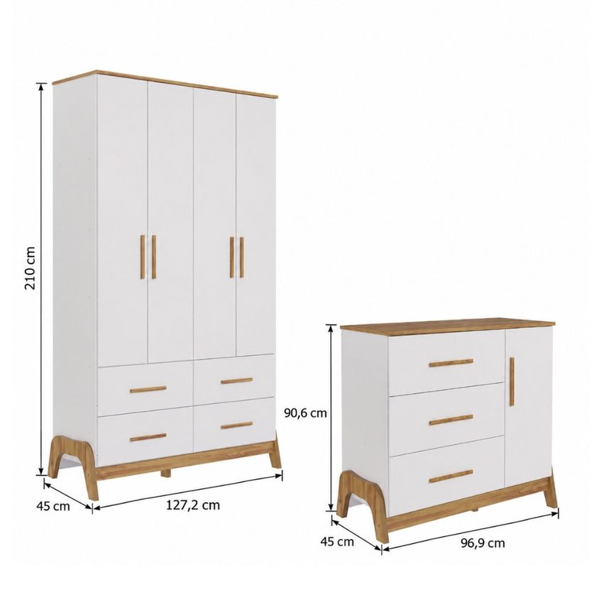 Quarto Infantil Guarda Roupa 4 Portas 4 Gavetas E Cômoda 3 Gavetas 1 Porta Em MDF Guti Móveis Peroba - imagem 3