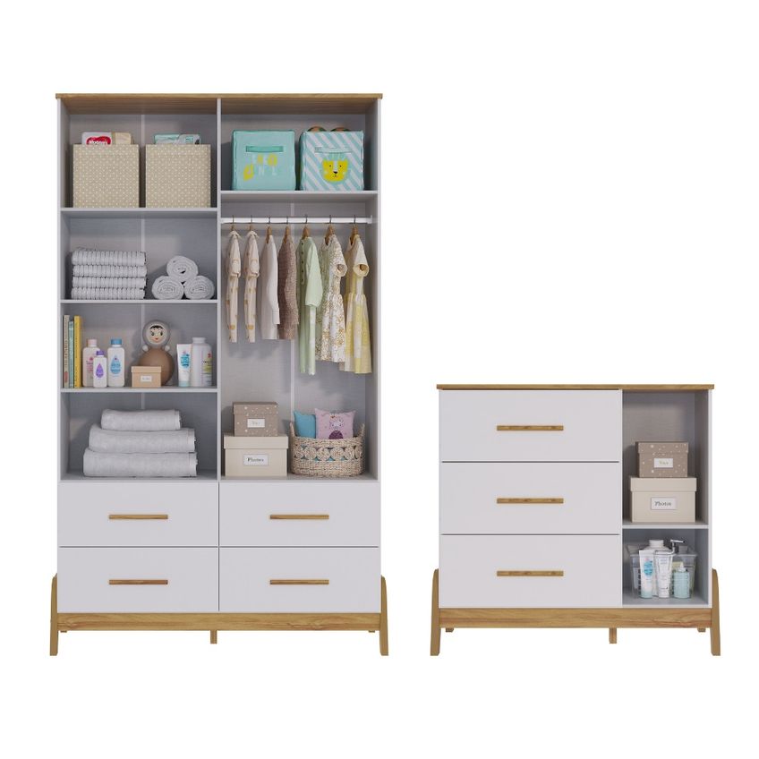 Quarto Infantil Guarda Roupa 4 Portas 4 Gavetas E Cômoda 3 Gavetas 1 Porta Em MDF Guti Móveis Peroba - imagem 4