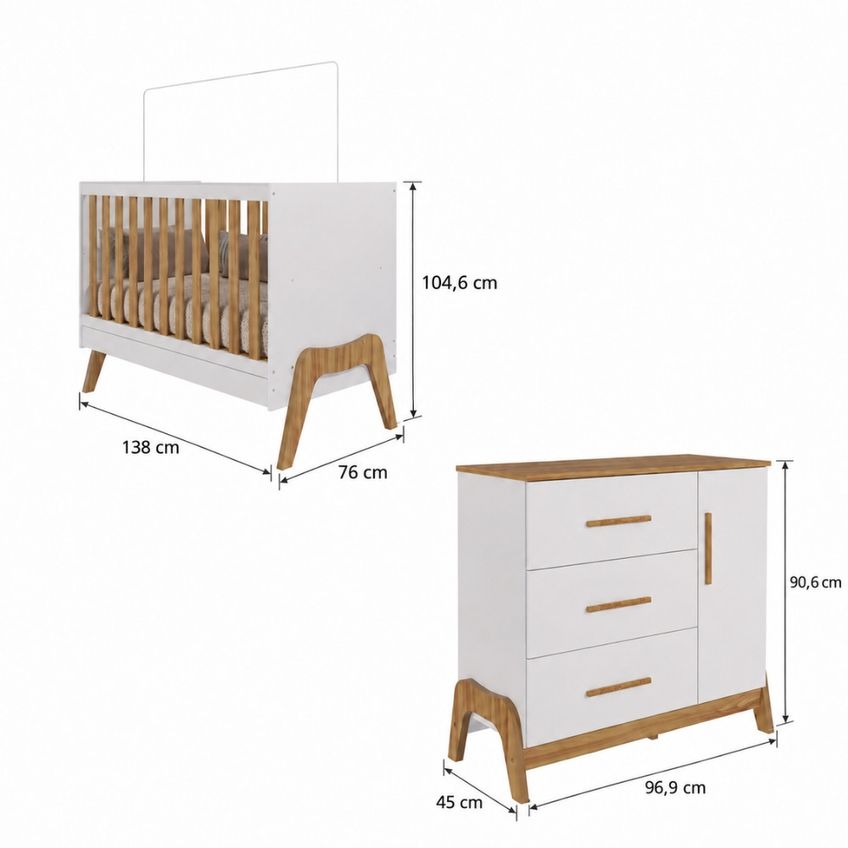Quarto De Bebê Berço Mini Cama 5 Em 1 E Cômoda 3 Gavetas 1 Porta Em Mdf Guti Móveis Peroba - imagem 3