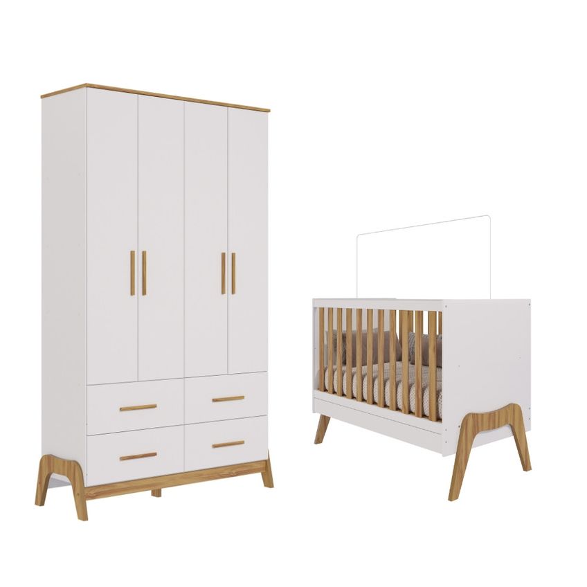 Quarto De Bebê Berço Mini Cama 5 Em 1 E Guarda Roupa 4 Portas 4 Gavetas Em Mdf Guti Móveis Peroba - imagem 2