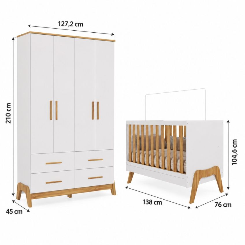 Quarto De Bebê Berço Mini Cama 5 Em 1 E Guarda Roupa 4 Portas 4 Gavetas Em Mdf Guti Móveis Peroba - imagem 3