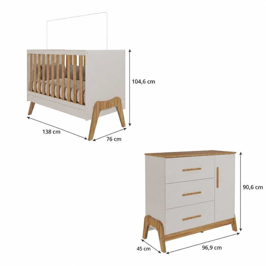 Quarto De Bebê Berço Mini Cama 5 Em 1 E Cômoda 3 Gavetas 1 Porta Em Mdf Guti Móveis Peroba - imagem 3