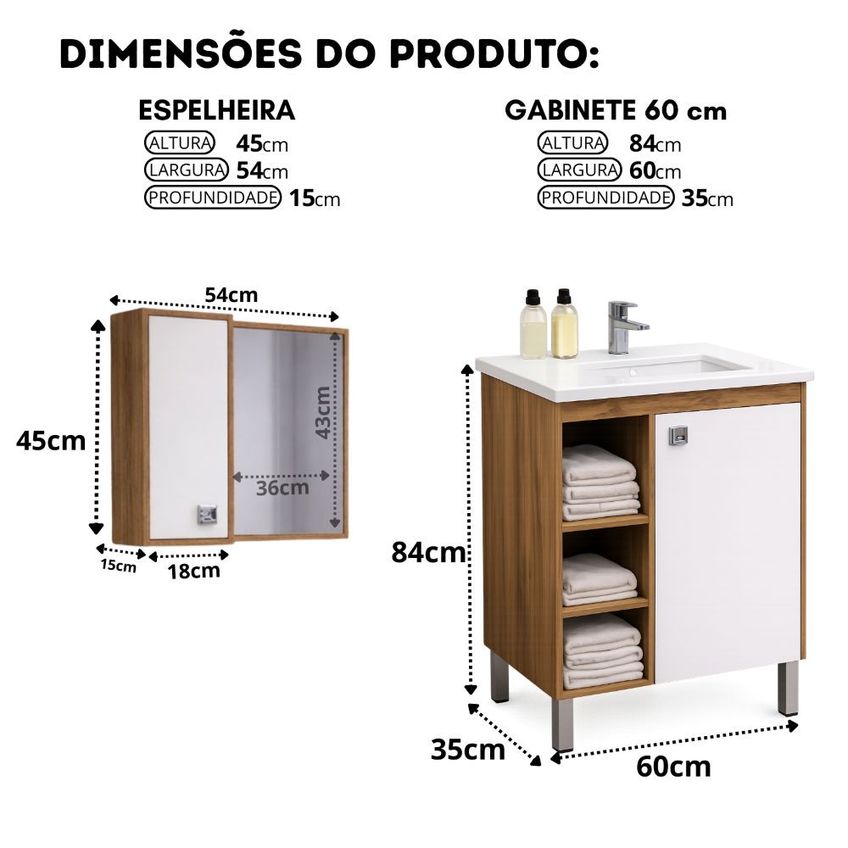 Conjunto Para Banheiro Com Cuba 2 Portas Argelia Móveis Sander - imagem 4