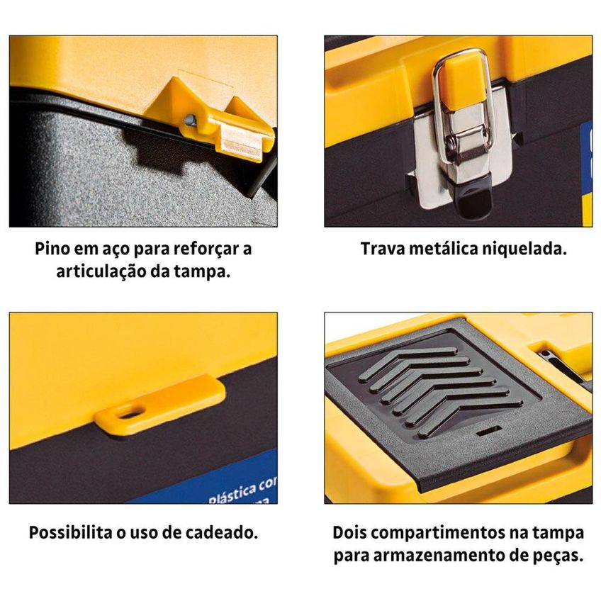 Caixa Para Ferramentas Tramontina Master 17 Com Bandeja Removível E Trava Metálica Preta 43803/017 - imagem 3
