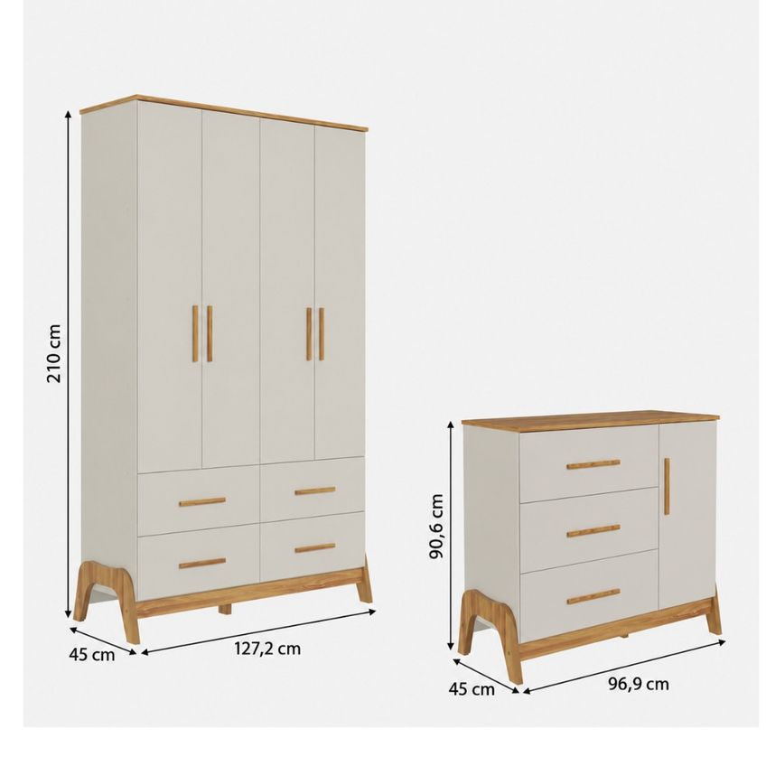 Quarto Infantil Guarda Roupa 4 Portas 4 Gavetas E Cômoda 3 Gavetas 1 Porta Em MDF Guti Móveis Peroba - imagem 3