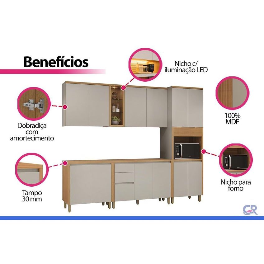 Cozinha Completa 5 Peças 12 Portas Allure Cz650 Gris Linea - imagem 5