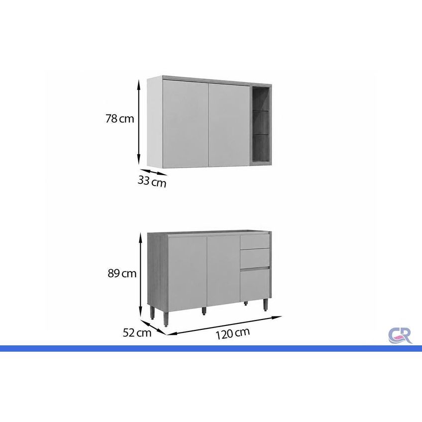 Cozinha Completa 2 Peças 4 Portas Allure Cz682 Gris Linea - imagem 3