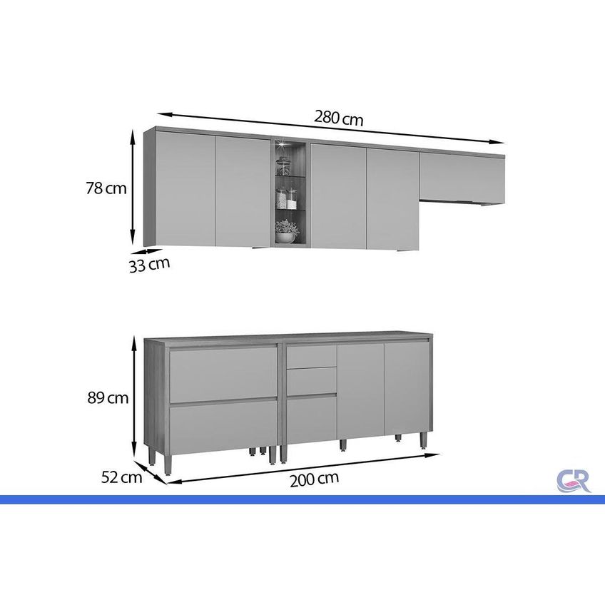 Cozinha Completa 5 Peças 8 Portas Allure Cz648 Gris Linea - imagem 3