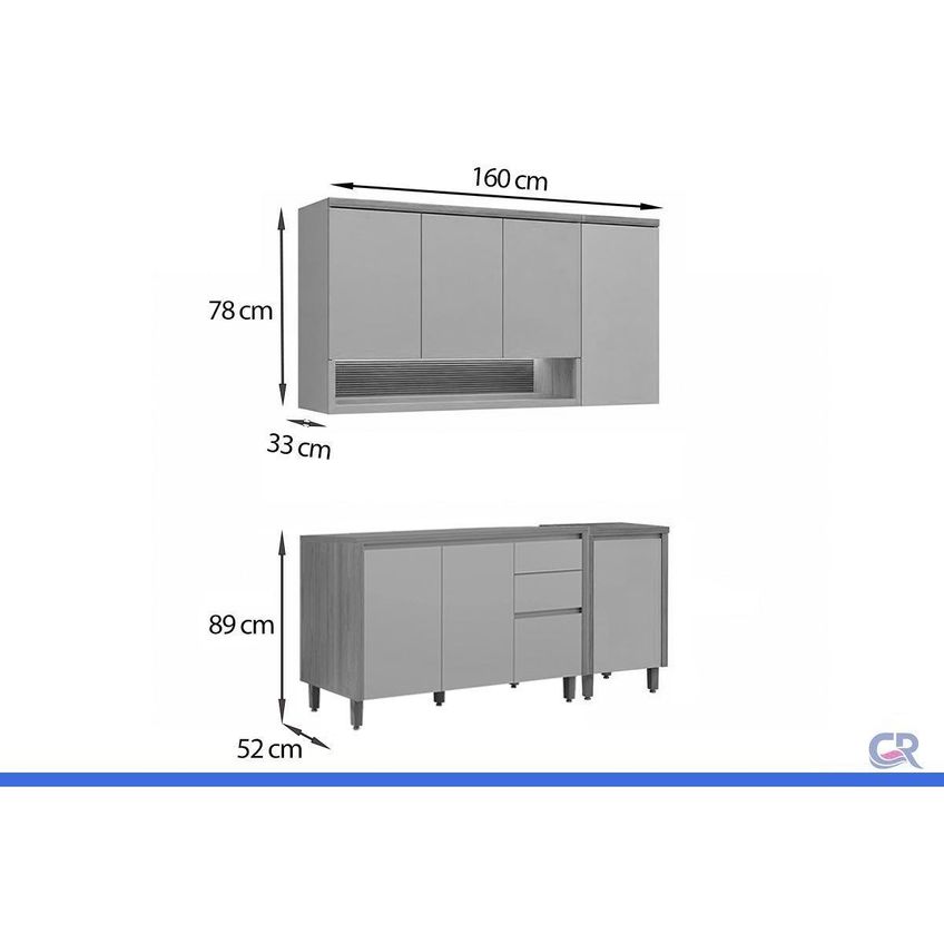 Cozinha Completa 4 Peças 7 Portas Allure Cz697 Gris Linea - imagem 3