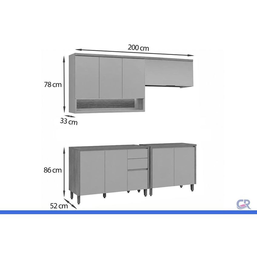 Cozinha Completa 4 Peças 8 Portas Allure Cz693 Gris Linea - imagem 4