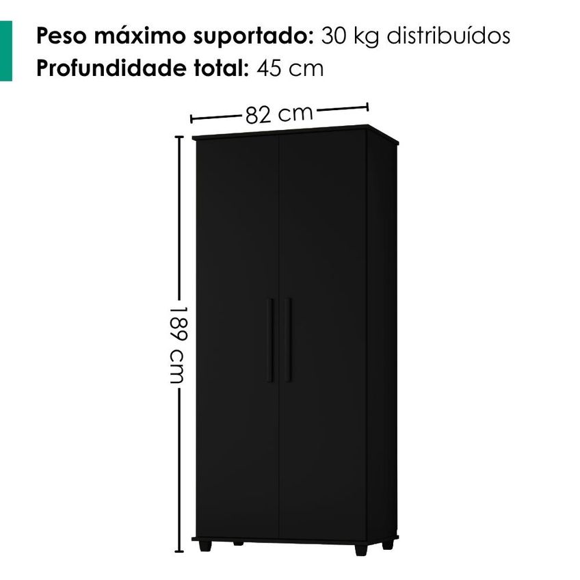 Guarda Roupa Multiuso 2 Portas 189x82 Cm Portugal Preto Rudk - imagem 3