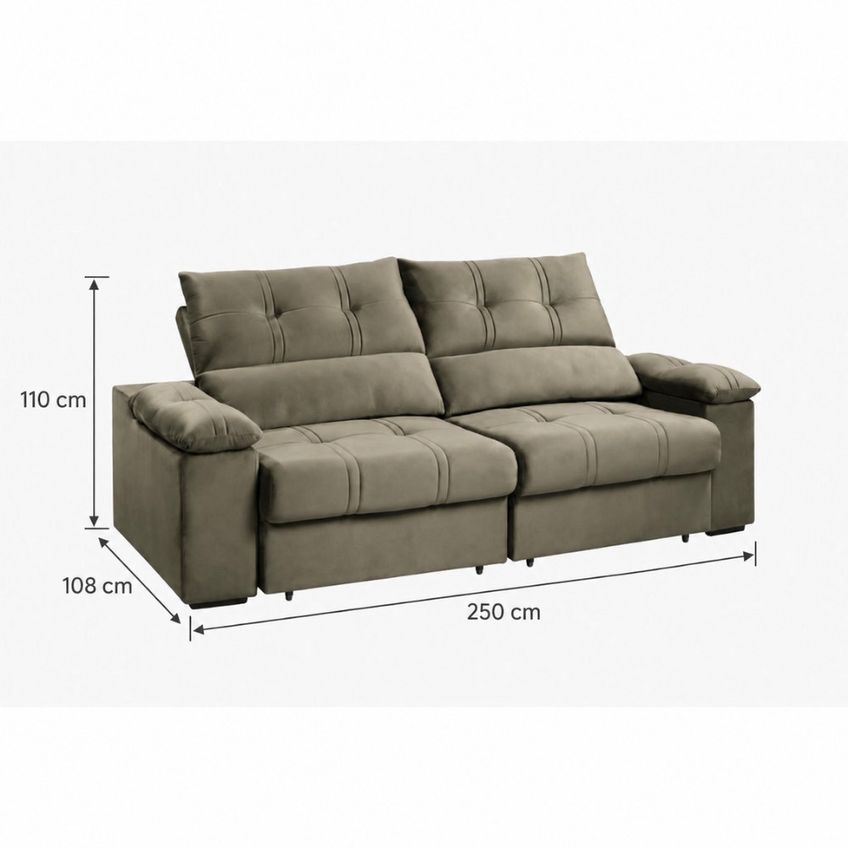 Sofá 3 Lugares Retrátil Reclinável 250cm Veludo Heloisa Takei - imagem 3