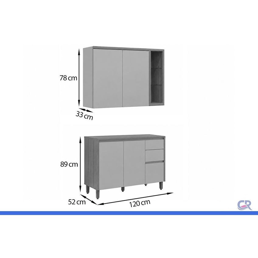 Cozinha Completa 2 Peças 4 Portas Allure Cz684 Gris Linea - imagem 3