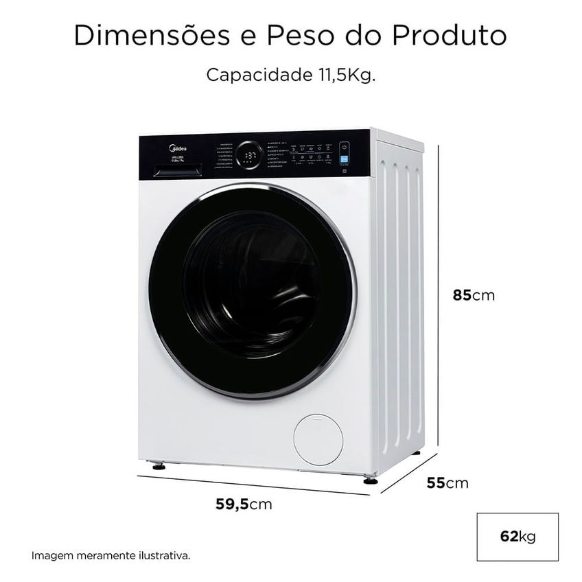 Lava E Seca 11,5kg Branca Slim Conectada Midea MF205D115WB/WK-01 - 127V - imagem 5