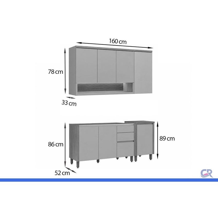 Cozinha Completa 4 Peças 7 Portas Allure Cz695 Gris Linea - imagem 3